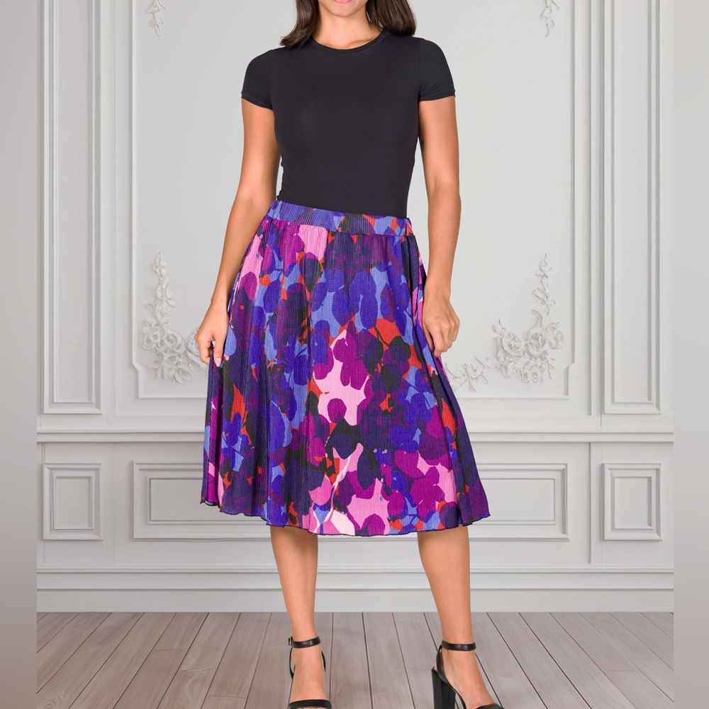 24seven Comfort Apparel Multicolor Accordion Pleated Midi Skirt